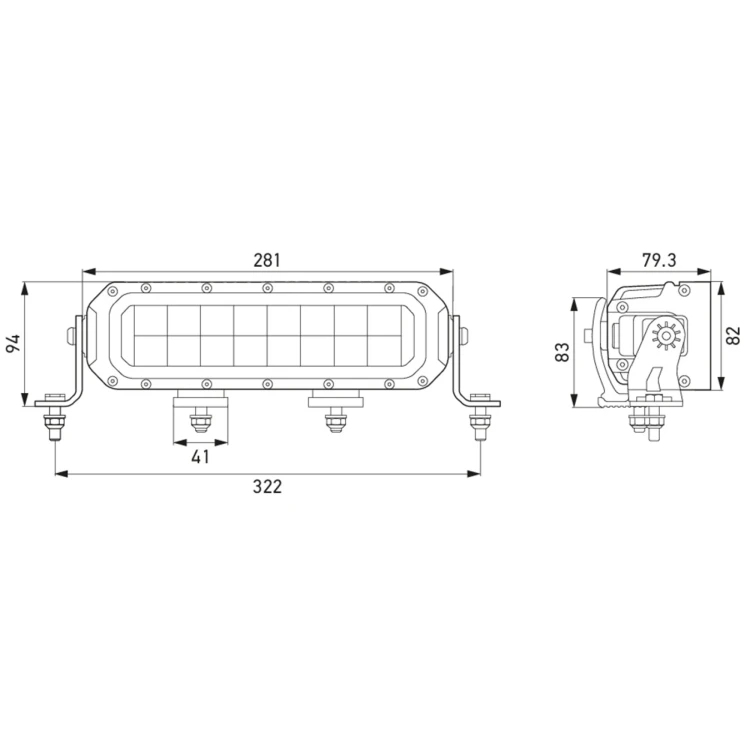 HELLA Double Row Lightbar Black Magic Tough Pro 11" - rozproszone, czerwone, ostrzegawcze